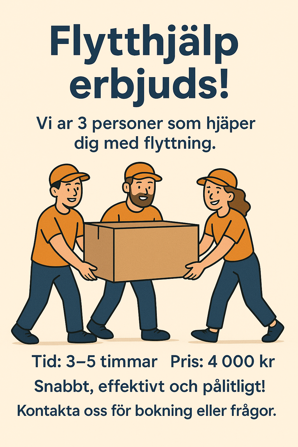 Snabbt Flyttning Klockkan 08:00-13:00 boka imorgon